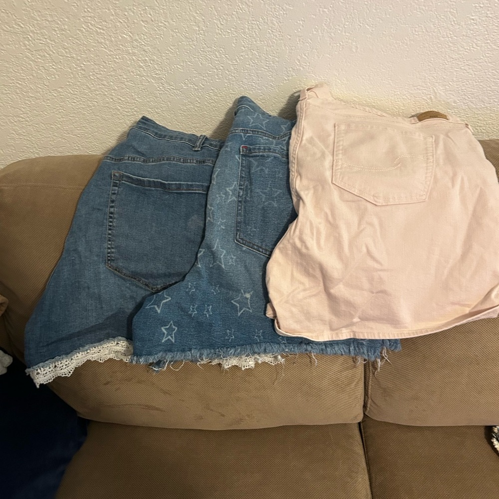 Denim Shorts and Pink denim shorts.